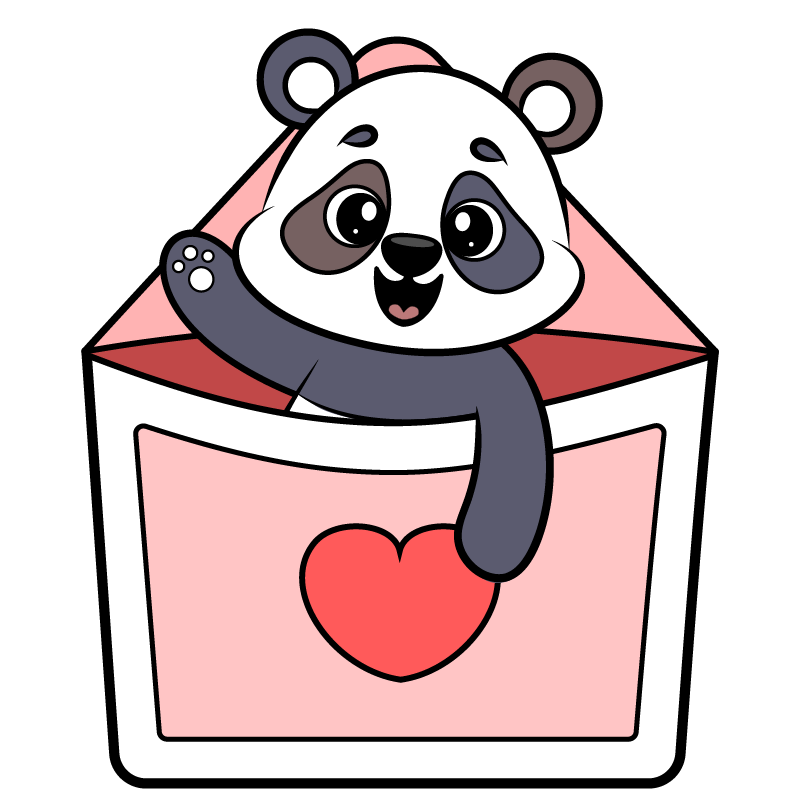 Hello Kellyco panda inside an envelope, inviting you to subscribe to the newsletter